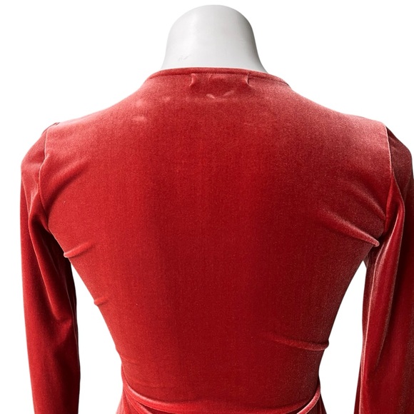 Madewell Rusty Orange Long Sleeve Velvet Wrap Bodysuit, Sz S - Picture 10 of 15